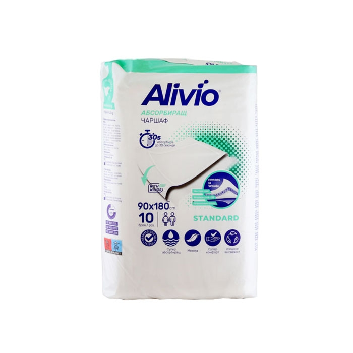 ЧАРШАФИ АЛИВИО СТАНДАРТ 90/180 10 броя / ALIVIO STANDART SUPERABSORBENT BED UNDERPADS 90 / 180 cm