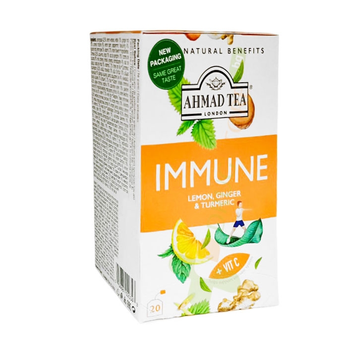 ЧАЙ ИМУН С ЛИМОН, ДЖИНДЖИФИЛ И КУКРУМА филтър 20 броя / AHMAD TEA IMMUNE TEA WITH LEMON, GINGER &amp; TURMERIC filter bags