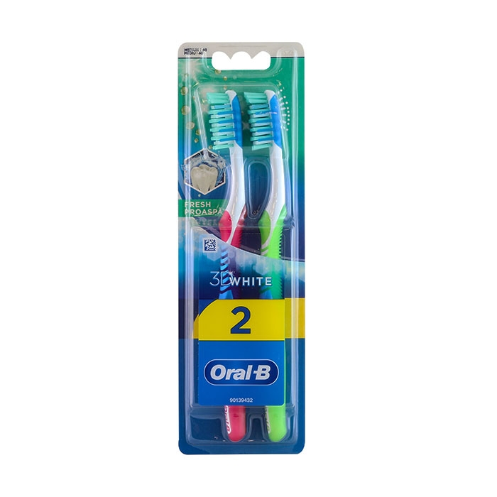ЧЕТКА ЗА ЗЪБИ ОРАЛ - Б 3D УАЙТ ФРЕШ МЕДИУМ 2 броя / PROCTER &amp; GAMBLE ORAL-B 3D WHITE FRESH MEDIUM TOOTHBRUSH