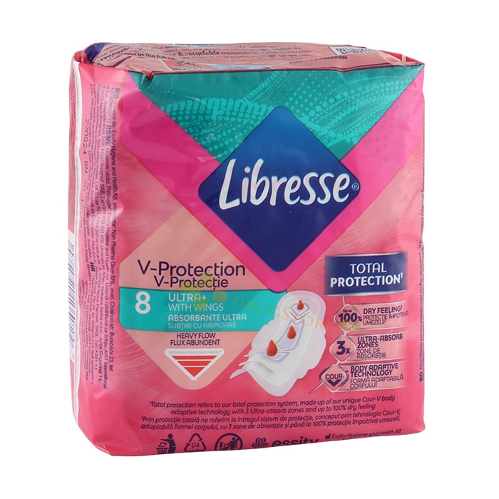 ДАМСКИ ПРЕВРЪЗКИ ЛИБРЕС УЛТРА ПЛЮС 8 броя / SCA HYGIENE PRODUCTS LIBRESSE V-PROTECTION ULTRA PLUS SANITARY PADS