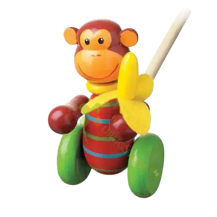 ДЪРВЕНА БУТАЛКА МАЙМУНКА / ORANGE TREE TOYS MONKEY PUSH ALONG
