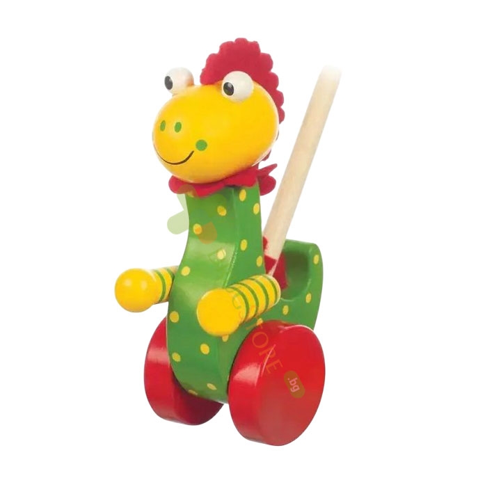 ДЪРВЕНА БУТАЛКА ВЕСЕЛ ДИНОЗАВЪР / ORANGE TREE TOYS DINOSAUR PUSH ALONG
