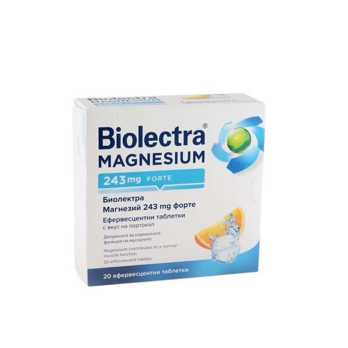БИОЛЕКТРА МАГНЕЗИЙ ФОРТЕ ПОРТОКАЛ ефервесцентни таблетки 20 броя / HERMES BIOLECTRA Mg FORTE ORANGE