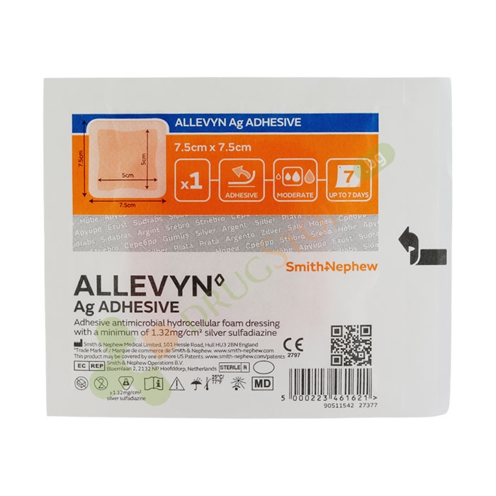 АЛЕВИН AG ADHESIVE превръзка 7.5 x 7.5 см 1 брой / SMITH &amp; NEPHEW ALLEVYN AG ADHESIVE