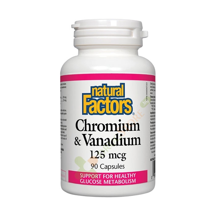 НАТУРАЛ ФАКТОРС ХРОМ + ВАНАДИЙ капсули 125 мкг 90 броя / NATURAL FACTORS CHROMIUM &amp; VANADIUM
