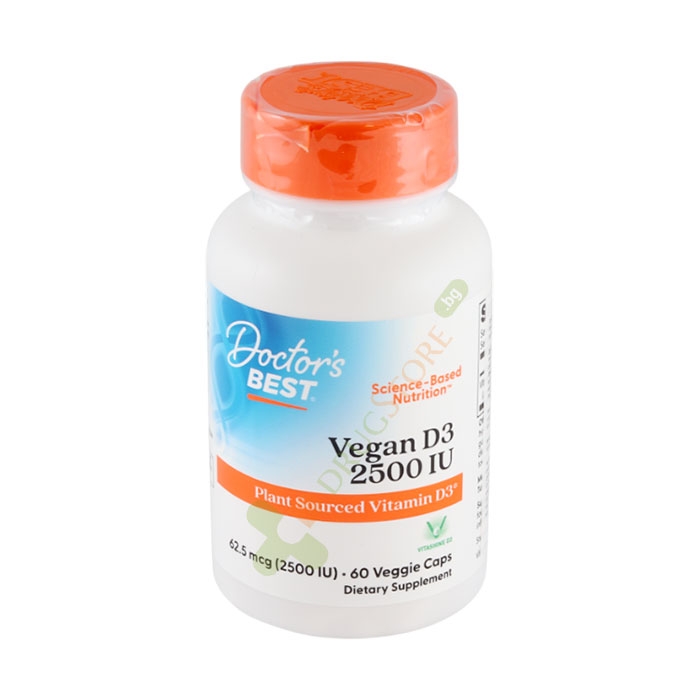 ДОКТОР&#039;С БЕСТ ВЕГАН ВИТАМИН D3 капсули 2500 IU 60 броя / DOCTOR&#039;S BEST VITAMIN D3 FOR VEGANS