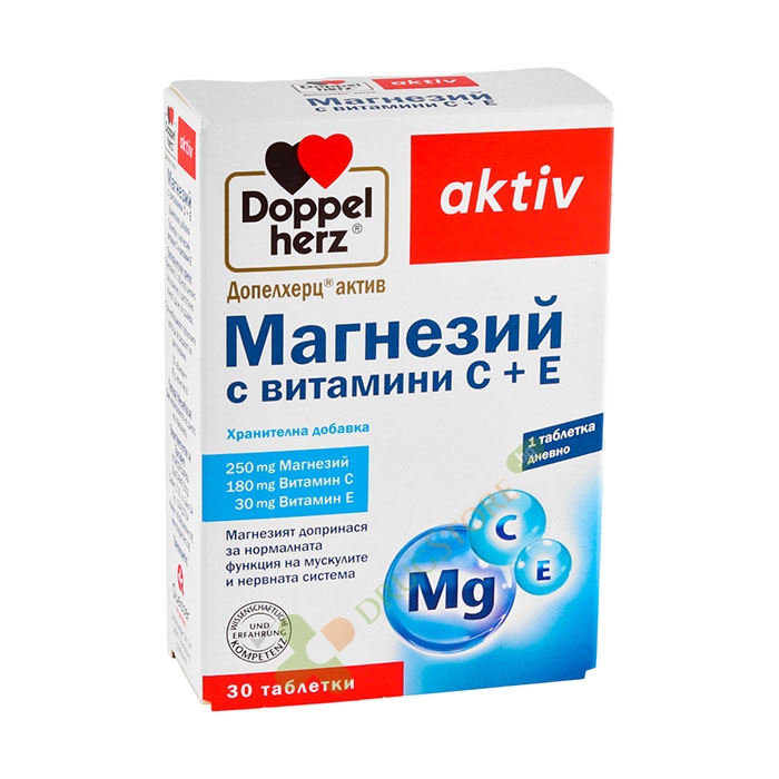 ДОПЕЛХЕРЦ АКТИВ МАГНЕЗИЙ С ВИТАМИНИ C + Е таблетки 30 броя / DOPPEL HERZ AKTIV MAGNESIUM+VITAMINS C+E