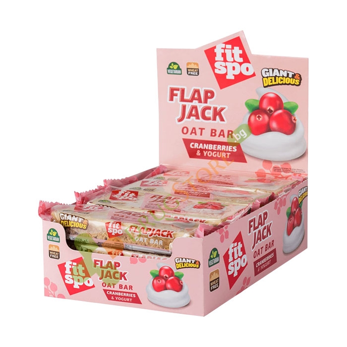 ФЛАП ДЖАК БОРОВИНКА И ЙОГУРТ 90 г 12 броя / FITSPO FLAP JACK OAT BAR CRANBERRIES AND YOGURT