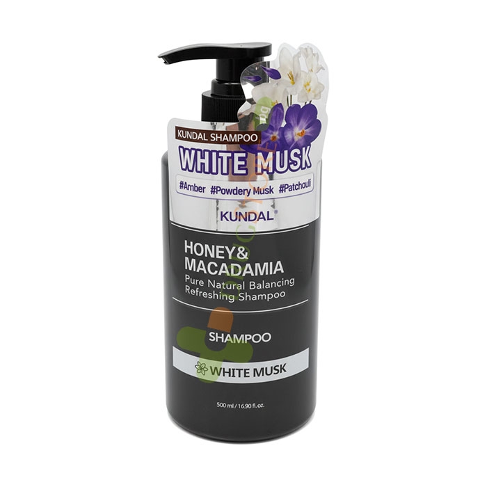 КУНДАЛ HONEY &amp; MACADAMIA НАТУРАЛЕН ШАМПОАН БЯЛ МУСКУС 500 мл / KUNDAL PURE NATURAL SYSTEM HONEY &amp; MACADAMIA SHAMPOO WHITE MUSK