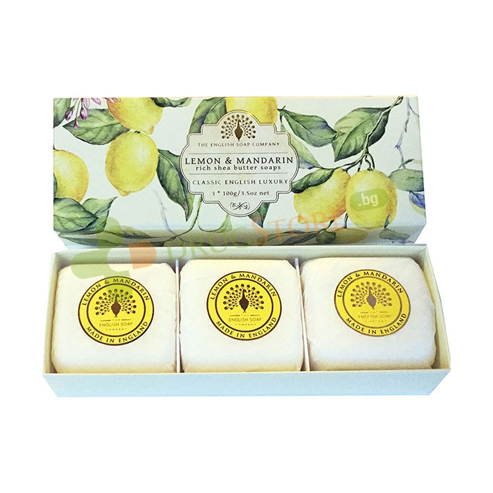 САПУН ИНГЛИШ СОУП КАМПЪНИ ЛИМОН И МАНДАРИНА В КУТИЯ 100 г 3 броя / THE ENGLISH SOAP COMPANY LEMON &amp; MANDARIN BATH SOAP