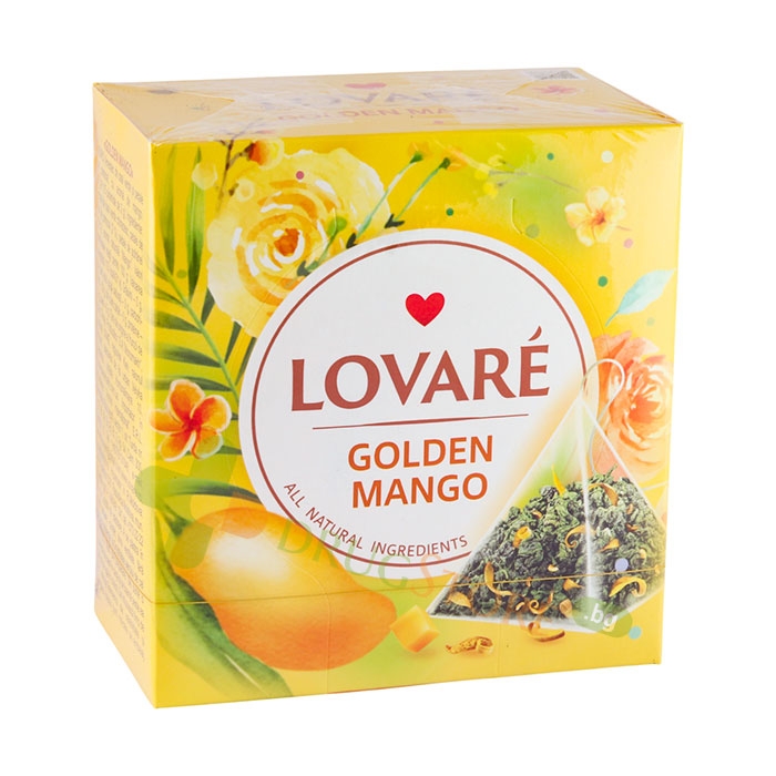ЛОВАРЕ ЧАЙ В ПИРАМИДА GOLDEN MANGO филтър 15 броя / LOVARE GOLDEN MANGO tea bags