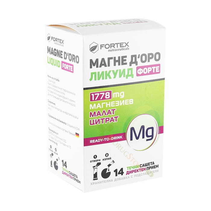 МАГНЕ Д'ОРО ЛИКУИД ФОРТЕ саше 15 мл 14 броя / FORTEX MAGNE DORO LIQUID ...