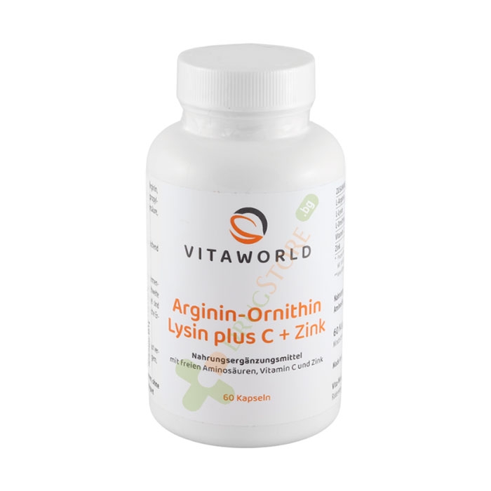 АРГИНИН + ОРНИТИН + ЛИЗИН + C + ЦИНК капсули 60 броя / VITA WORLD ARGININ + ORNITHIN + LYSIN + C + ZINK
