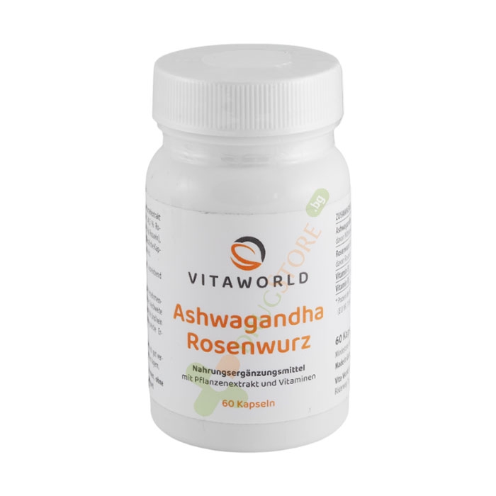 АШВАГАНДА + ЗЛАТЕН КОРЕН И ВИТАМИН В1 И В5 капсули 60 броя / VITA WORLD ASHWAGANDA + GOLDEN ROOT AND VITAMIN B1 + B5