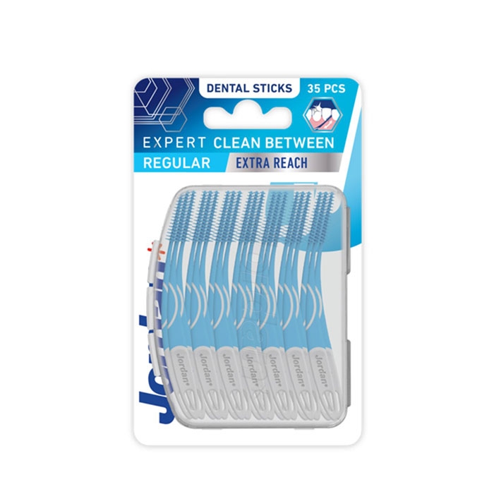 ДЖОРДАН ДЕНТАЛЕН СТИК СЪС СИЛИКОНОВ НАКРАЙНИК REGULAR 35 броя / JORDAN EXPERT DENTAL STICKS REGULAR