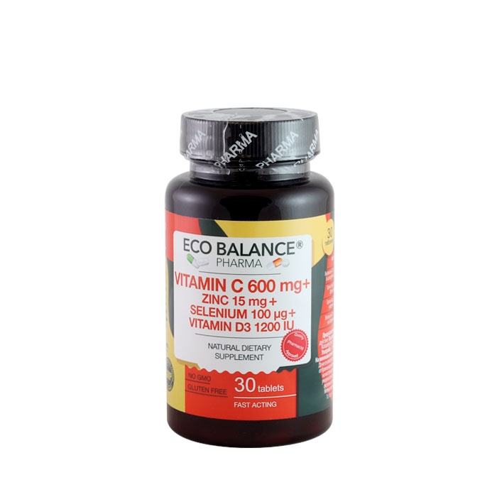 ВИТАМИН C + ЦИНК + СЕЛЕН + ВИТАМИН D3 ЕКО БАЛАНС таблетки 30 броя / ECO BALANCE VITANIN C + ZINC + SELENIUM + VITAMIN D3