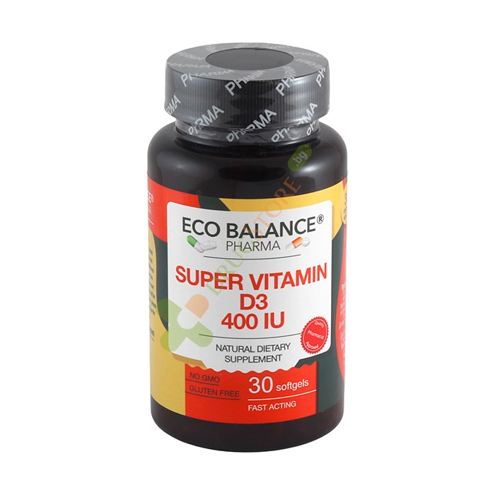 СУПЕР ВИТАМИН D3 400 IU ЕКО БАЛАНС капсули 30 броя / ECO BALANCE PHARMA SUPER VITAMIN D3 400 IU