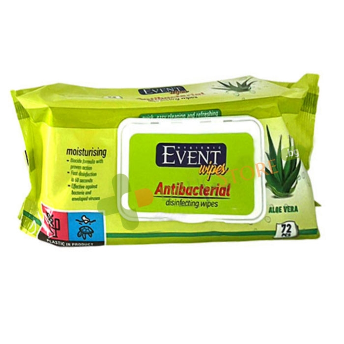 ЕВЕНТ АНТИБАКТЕРИАЛНИ МОКРИ КЪРПИ С АЛОЕ ВЕРА 72 броя / EVENT ANTIBACTERIAL WET WIPES WITH ALOE VERA