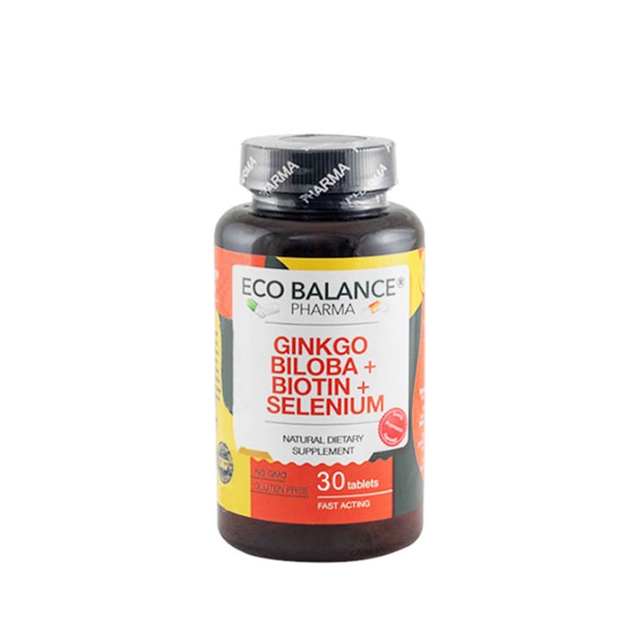 ГИНКО БИЛОБА + БИОТИН + СЕЛЕН ЕКО БАЛАНС таблетки 30 броя / ECO BALANCE PHARMA GINKGO BILOBA + BIOTIN + SELENIUM