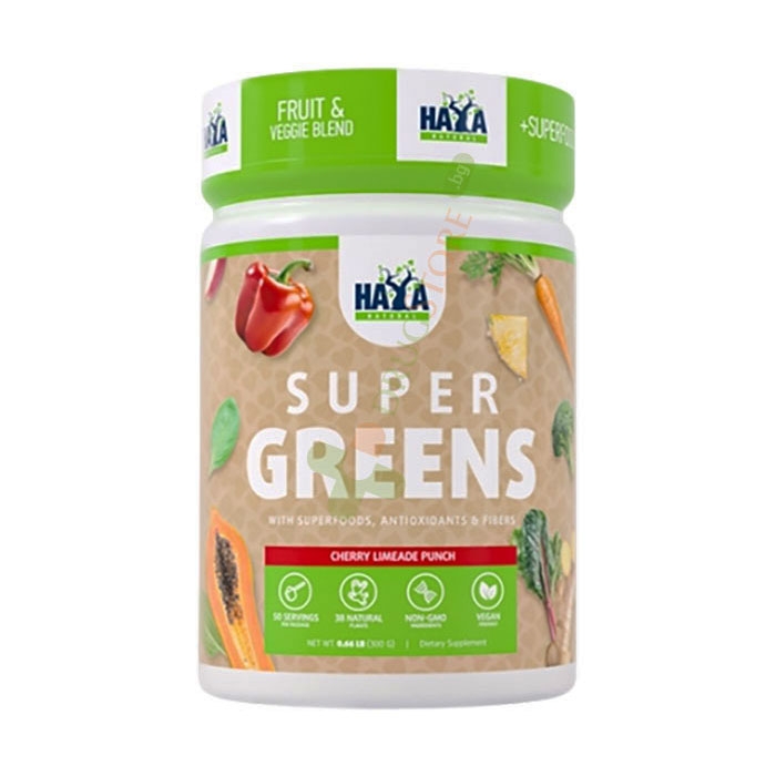 ХАЯ ЛАБС СУПЕР ГРИЙНС С АРОМАТ ПУНШ ЧЕРЕШОВА ЛИМОНАДА прах 300 г / HAYA LABS SUPER GREENS CHERRY LIMEADE PUNCH powder
