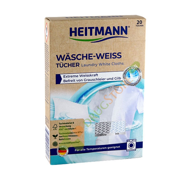 ХАЙТМАН КЪРПИЧКИ ЗА СУПЕР БЯЛО ПРАНЕ 20 броя / HEITMANN WIPES FOR SUPER WHITE LAUNDRY