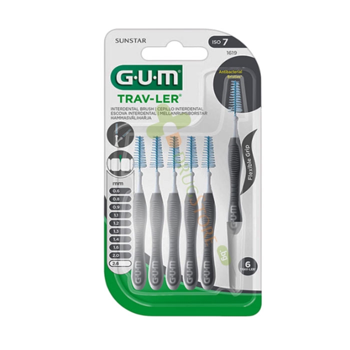 ИНТЕРДЕНТАЛНА ЧЕТКА ЗА ЗЪБИ ГЪМ TRAV-LER 2.6 мм /СИВИ/ 6 броя / GUM TRAV - LER INTERDENTAL BRUSH GREY 2.6 mm