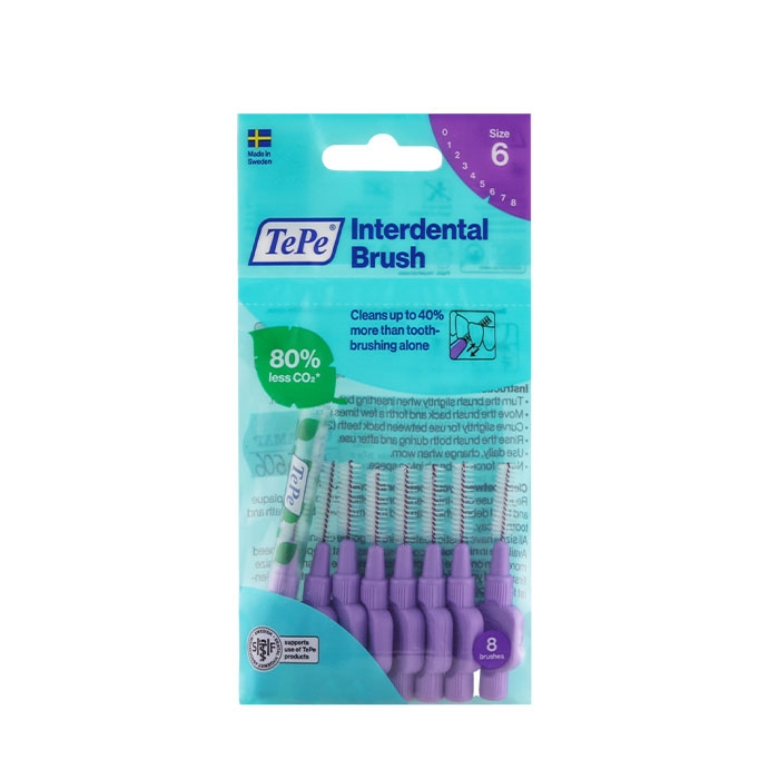 ИНТЕРДЕНТАЛНА ЧЕТКА ЗА ЗЪБИ ТЕПЕ 1.1 мм размер 6 ЛИЛАВ 8 броя / TEPE INTERDENTAL TOOTHBRUSH 1.1 mm