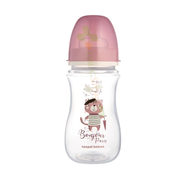 КАНПОЛ АНТИКОЛИК ШИШЕ BONJOUR PARIS РОЗОВО 3 м+ 240 мл / CANPOL BABIES ANTI-COLIC BOTTLE BONJOUR PARIS PINK 3 м+