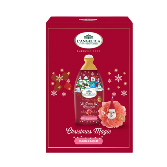 КОМПЛЕКТ CHRISTMAS MAGIC ДУШ ГЕЛ ЯБЪЛКА И КАНЕЛА 500 мл + ГЪБА ЗА БАНЯ / L&#039;ANGELICA CHRISTMAS MAGIC GIFT SET