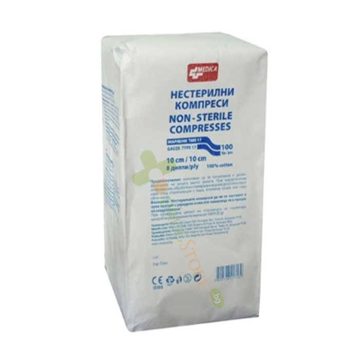 КОМПРЕСИ НЕСТЕРИЛНИ 10 см / 10 см х 8 ДИПЛИ 100 броя / SOPHARMA MEDICA NON-STERILE GAUZE COMPRESSES