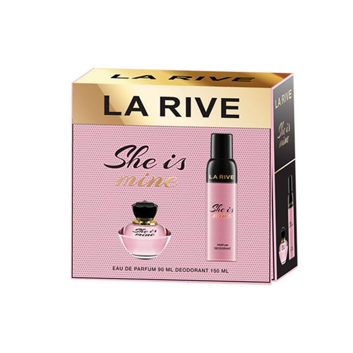 ЛА РИВ SHE IS MINE ДАМСКИ КОМПЛЕКТ - ПАРФЮМНА ВОДА 90 мл. + ДЕЗОДОРАНТ 150 мл. / LA RIVE SET SHE IS MINE EAU DE PARFUM 90 ml. + DEODORANT 150 ml.