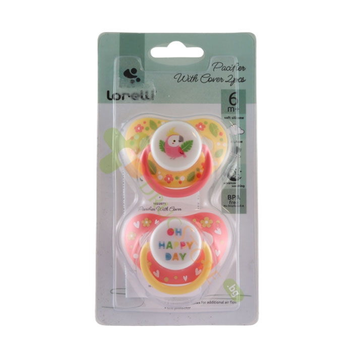 ЛОРЕЛИ ЗАЛЪГАЛКА С КАПАЧЕ 6+ месеца 2 броя / BERTONI - LORELLI SILICONE PACIFIER 6+