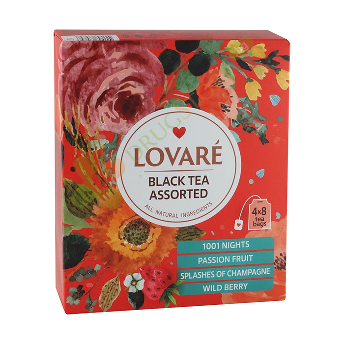 ЛОВАРЕ ЧЕРЕН ЧАЙ АСОРТИ филтър 4 вида х 8 броя / LOVARE BLACK TEA ASSORTED tea bags 4 х 8