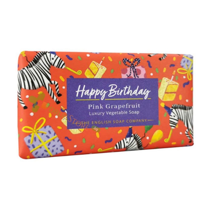 ЛУКСОЗЕН РАСТИТЕЛЕН САПУН ЧЕСТИТ РОЖДЕН ДЕН С ГРЕЙПФРУТ 190 г / ENGLISH SOAP COMPANY LUXURY SOAP HAPPY BIRTHDAY WITH GRAPEFRUIT