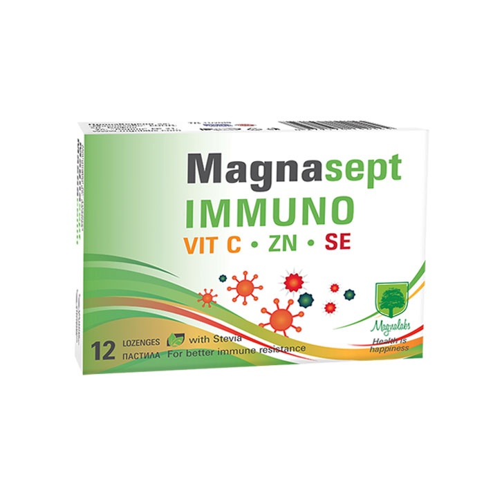 МАГНАЛАБС МАГНАСЕПТ ИМУНО ВИТАМИН Ц+ЦИНК+СЕЛЕН пастили 12 броя / MAGNALABS MAGNASEPT IMUNO VITAMIN C+ZINC+SELENIUM lozenges 12