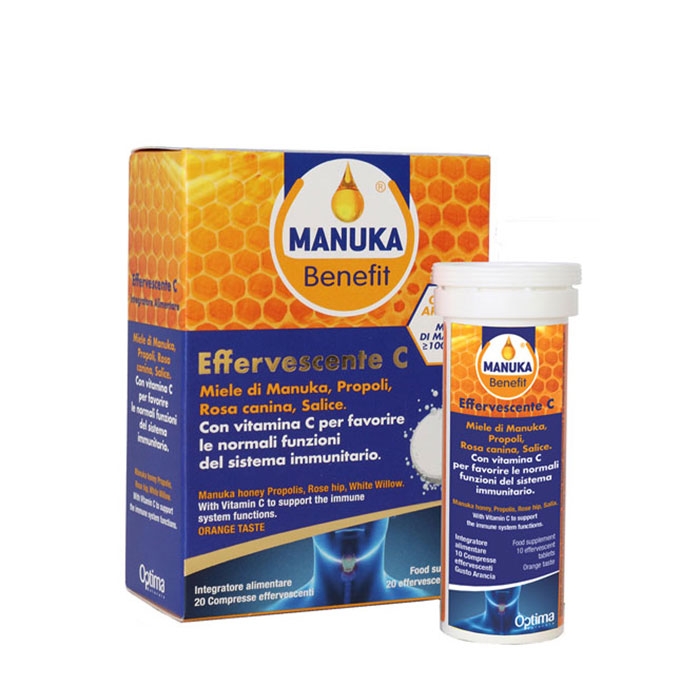 МАНУКА БЕНЕФИТ ВИТАМИН C И МЕД ОТ МАНУКА ефервесцентни таблетки 20 броя / MANUKA BENEFIT VITAMIN C AND MANUKA HONEY