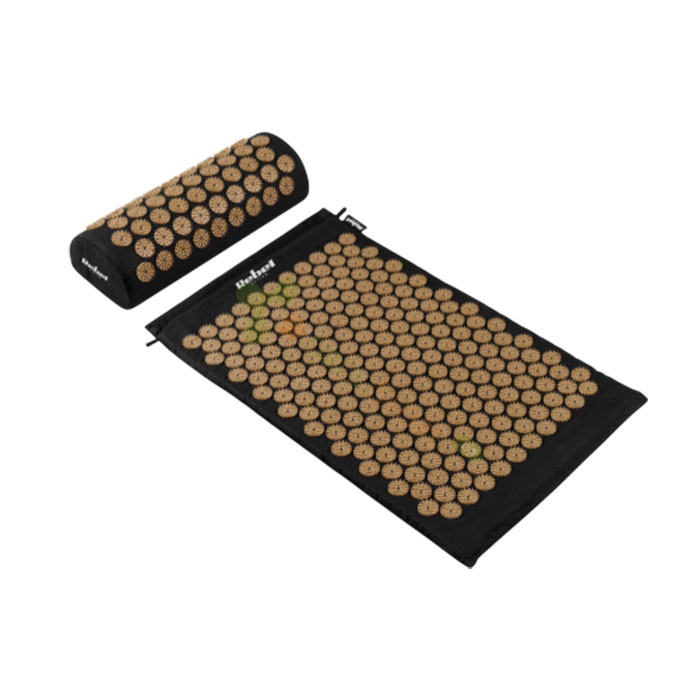 МАСАЖНО КИЛИМЧЕ С ВЪЗГЛАВНИЦА ЧЕРНО И ЗЛАТИСТО / CHINESE GOODS ACCUPRESSURE SET WITH PILLOW - BLACK AND GOLD