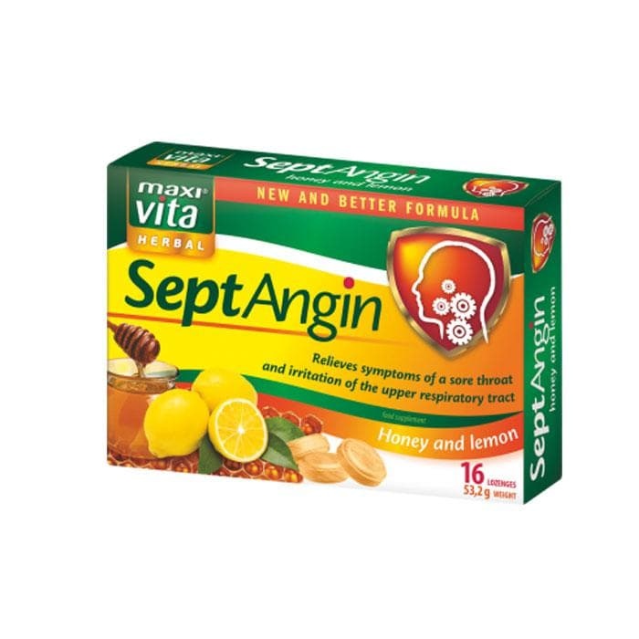 МАКСИ ВИТА СЕПТАНГИН МЕД И ЛИМОН пастили 16 броя / MAXI VITA HERBAL SEPTANGIN HONEY &amp; LEMON
