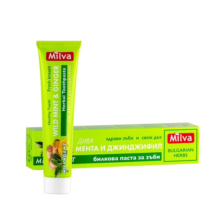 БИЛКОВА ПАСТА ЗА ЗЪБИ С ДИВА МЕНТА И ДЖИНДЖИФИЛ 75 мл / MILVA HERBAL TOOTHPASTE WITH WILD MINT AND GINGER