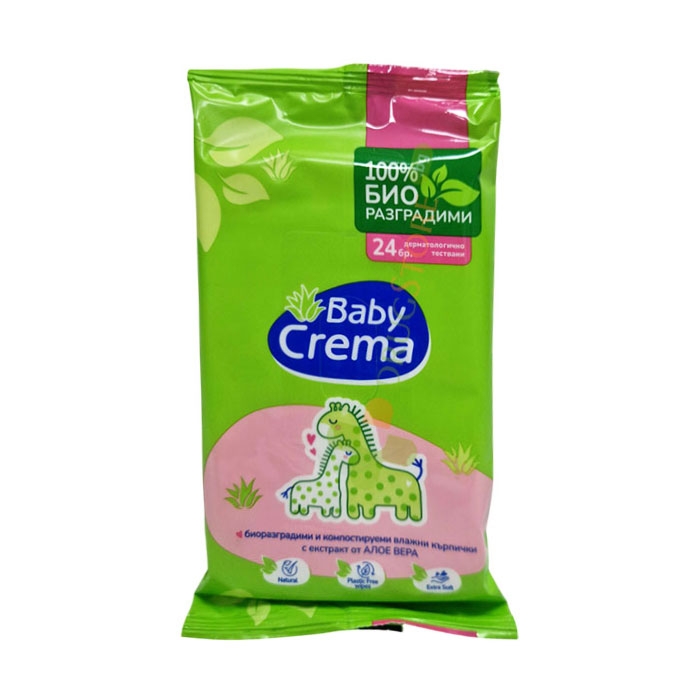 МОКРИ КЪРПИ БЕЙБИ КРЕМ С АЛОЕ ВЕРА И ПАНТЕНОЛ 24 броя / BABY CREMA WET WIPES WITH ALOE VERA AND PANTHENOL