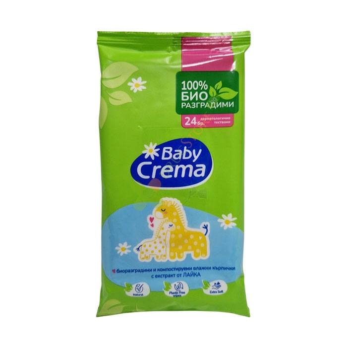 МОКРИ КЪРПИ БЕЙБИ КРЕМ С ЛАЙКА 24 броя / BABY CREMA WET WIPES WITH CAMOMILE