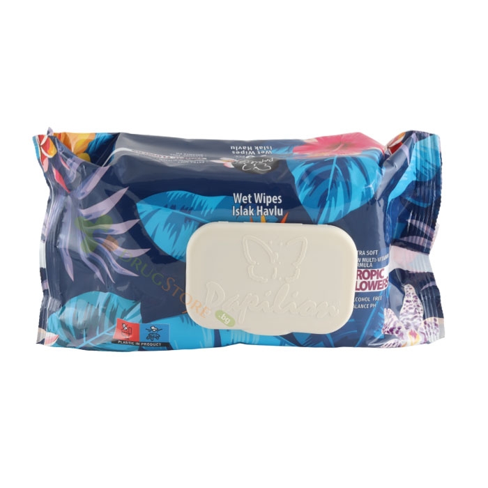 МОКРИ КЪРПИ ПАПИЛИОН ТРОПИЧЕСКИ ЦВЕТЯ 90 броя / PAPILION WET WIPES TROPIC FLOWERS