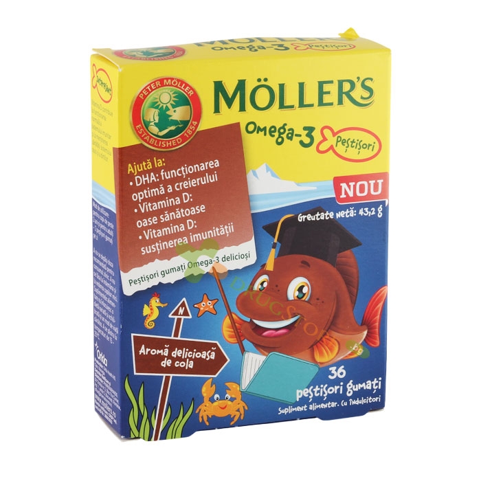 МЬОЛЕРС ОМЕГА 3 желирани таблетки 36 броя КОЛА / MOELLER&#039;S OMEGA 3 fish gummies
