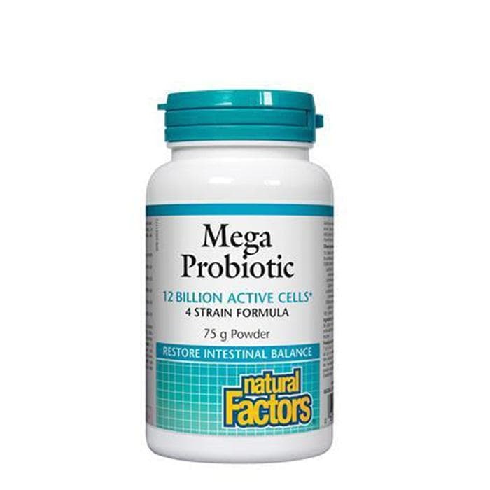НАТУРАЛ ФАКТОРС МЕГА ПРОБИОТИК 4 ЩАМА 75 г / NATURAL FACTORS MEGA PROBIOTIC 12 BILLION ACTIVE CELLS 4 STRAIN FORMULA