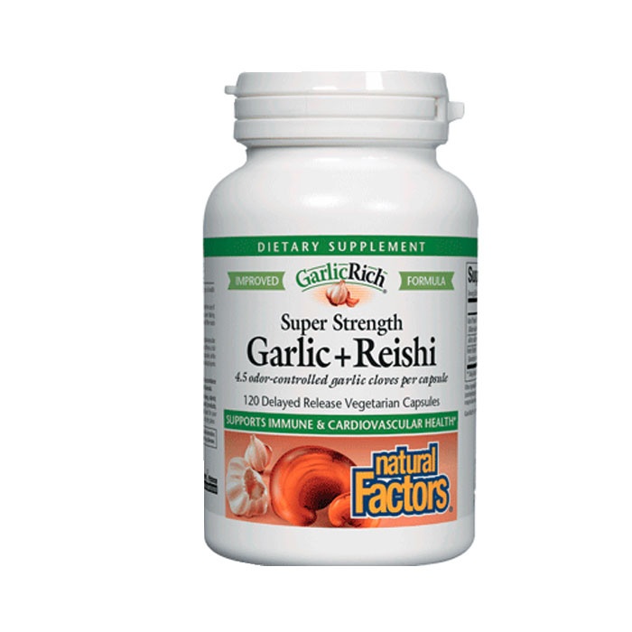 НАТУРАЛ ФАКТОРС ЧЕСЪН СУПЕР КОНЦЕНТРАТ + РЕЙШИ капсули 120 броя / NATURAL FACTORS SUPER STRENGTH GARLIC + REISHI
