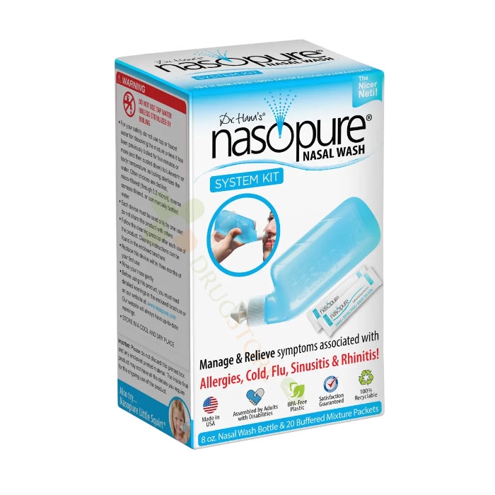 НАЗОПЮР КОМПЛЕКТ ЗА НОСНИ ПРОМИВКИ - БУТИЛКА 236 мл + 20 сашета / NASOPURE NASAL WASH SYSTEM KIT - BOTTLE 8 oz + SACHETES