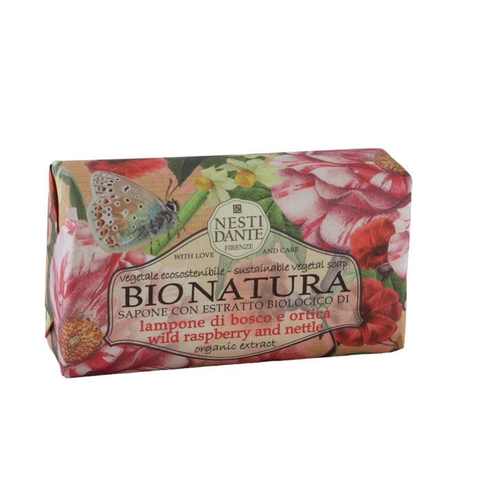 НАТУРАЛЕН УСПОКОЯВАЩ САПУН С ЕКСТРАКТ ОТ ДИВА МАЛИНА И КОПРИВА 250 г / NESTI DANTE BIO NATURA NATURAL SOAP WITH ORGANIC EXTRACT WILD RASPBERRY &amp; NETTLE