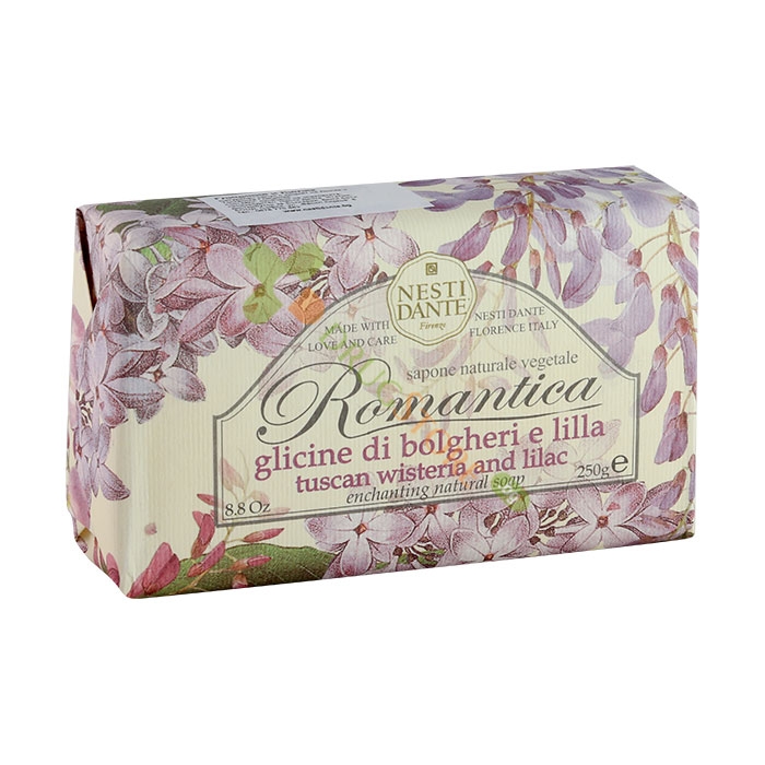 НАТУРАЛЕН САПУН РОМАНТИКА С ГЛИЦИНИЯ И ЛЮЛЯК 250 г / NESTI DANTE ROMANTICA NATURAL SOAP TUSCAN WISTERIA &amp; LILAC