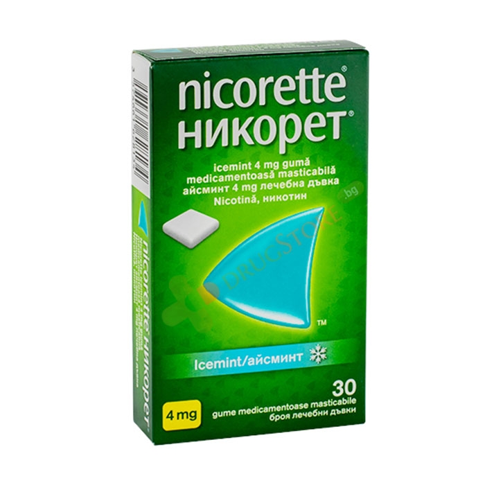 НИКОРЕТ лечебна дъвка 4 мг 30 броя / NICORETTE MINT medicated chewing gum 4 mg