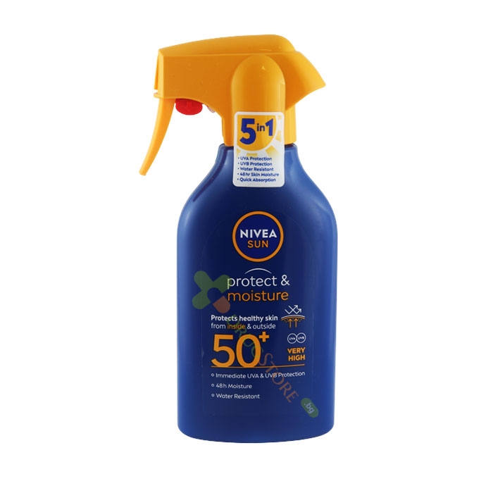 НИВЕА СЪН PROTECT &amp; MOISTURE ХИДРАТИРАЩ СЛЪНЦЕЗАЩИТЕН СПРЕЙ ПОМПА SPF50+ 270 мл / NIVEA SUN PROTECT &amp; MOISTURE HYDRATION SUNSCREEN SPRAY SPF50+